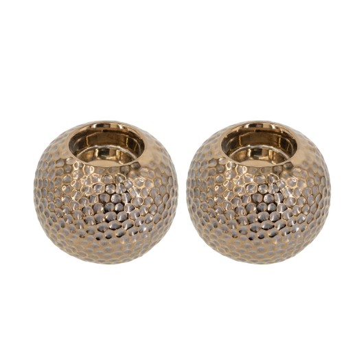 Artekko Lidded Μπρονζέ Κεραμικά Κηροπήγια (11x11x9)cm 2pcs - 11cm  x 11cm  x 9cm