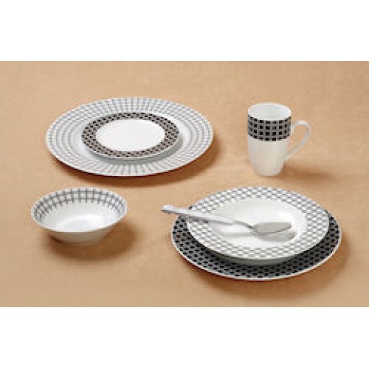 Σερβίτσιο πορσελάνης 20 τεμ. Rubik καρό Cryspo Trio (Μαύρο)