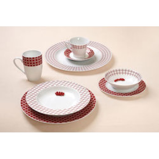 Σερβίτσιο πορσελάνης 20 τεμ. Rubik καρό Cryspo Trio (Κόκκινο)