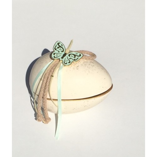 Αυγό χειροποίητο ανοιγόμενο οβάλ καθιστό Butterfly ivory/veraman 15X11 εκ.