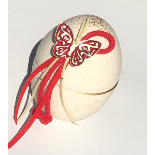 Αυγό χειροποίητο ανοιγόμενο Butterfly ivory/red 11X15 εκ.