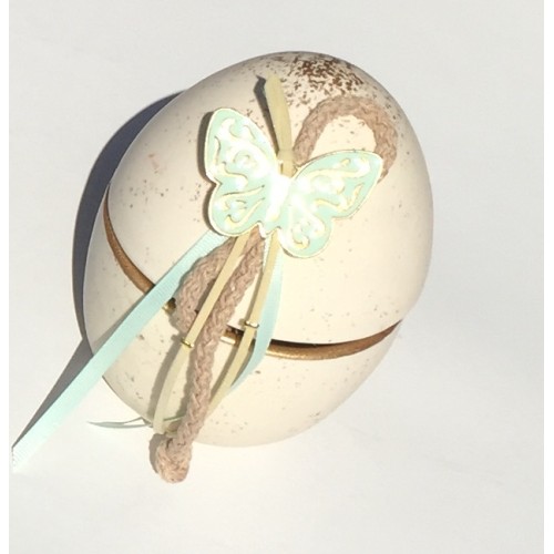 Αυγό χειροποίητο ανοιγόμενο Butterfly ivory/veraman 11X15 εκ.