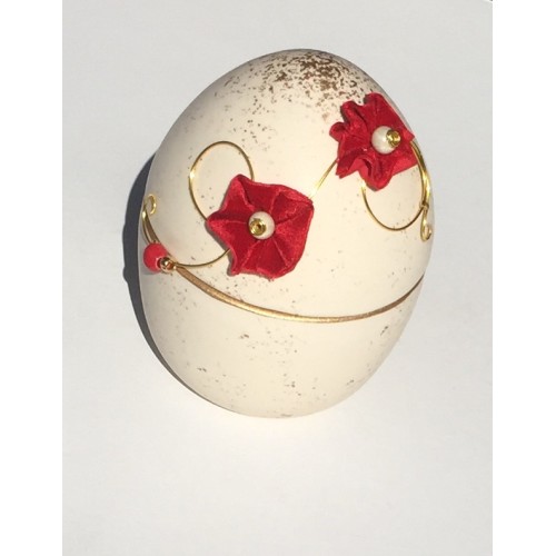 Αυγό χειροποίητο ανοιγόμενο Velvet ivory/red 11X15 εκ.