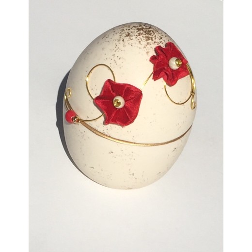 Αυγό χειροποίητο ανοιγόμενο Velvet ivory/red 11X15 εκ.