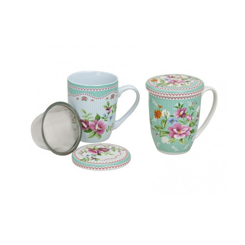 Κούπα πορσελάνινη ρετρό καπάκι με σουρωτήρι