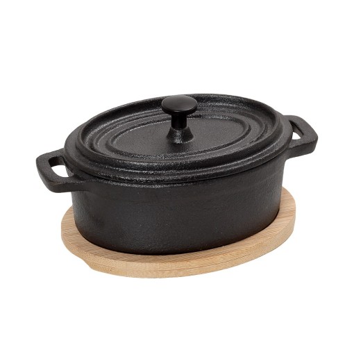 ΚΑΤΣΑΡΟΛΑ CAST-IRON ΜΑΥΡΗ 12Χ9Χ8ΕΚ ΜΕ ΒΑΣΗ BAMBOO