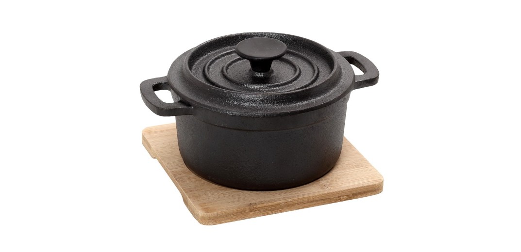 ΚΑΤΣΑΡΟΛΑ CAST-IRON ΜΑΥΡΗ 13Χ10Χ8ΕΚ ΜΕ ΒΑΣΗ BAMBOO