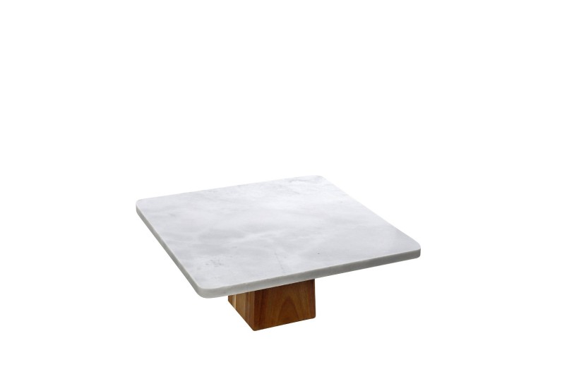 ΤΕΤΡΑΓΩΝΟ ΛΕΥΚΟ ΣΤΑΝΤ ΑΠΌ ΜΑΡΜΑΡΟ ΜΕ ΞΥΛΙΝΟ ΠΟΔΙ ΑΚΑΚΙΑΣ 30Χ30Χ11ΕΚ