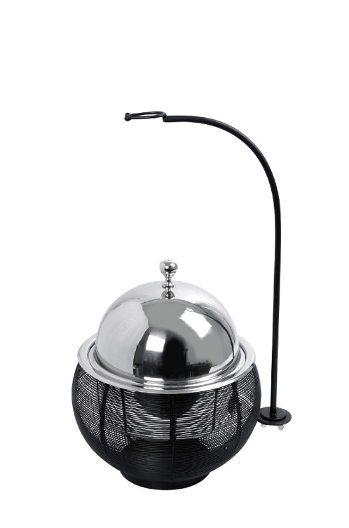 CHAFFING DISH ΜΕ ΒΑΣΗ ΣΤΗΡ. ΚΑΠ. ΚΑΙ ΔΙΠΛΟ ΔΟΧΕΙΟ SS/ΑΛΟΥΜ/ΣΙΔΗΡ. ΜΑΥΡΟ 3500ML GEL WAX 33Χ33Χ36-56ΕΚ