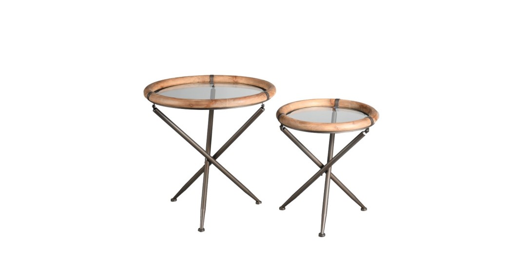 ΤΡΑΠΕΖΑΚΙ SET/2 ΣΤΡΟΓΓ. ΓΥΑΛ. TEMPERED ΜΕ ΞΥΛ. ΠΕΡΙΜΕΤΡΟ ΚΑΙ ΜΕΤΑΛΛΙΚΗ ΒΑΣΗ D65/50XH66/56ΕΚ