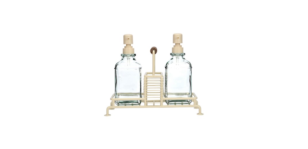 ESTIA ΔΟΧΕΙΑ ΥΓΡΟΥ ΠΙΑΤΩΝ ALLURE 2x300ml ΜΕ ΜΕΤΑΛΛΙΚΗ ΒΑΣΗ & ΘΗΚΗ ΓΙΑ ΣΦΟΥΓΓΑΡΙ IVORY