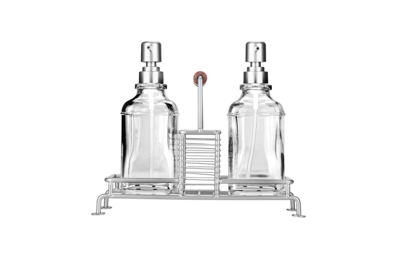 ESTIA ΔΟΧΕΙΑ ΥΓΡΟΥ ΠΙΑΤΩΝ ALLURE 2x300ml ΜΕ ΜΕΤΑΛΛΙΚΗ ΒΑΣΗ & ΘΗΚΗ ΓΙΑ ΣΦΟΥΓΓΑΡΙ ΑΣΗΜΙ