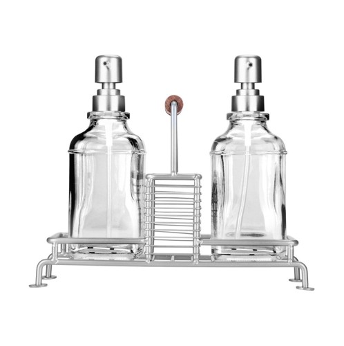 ESTIA ΔΟΧΕΙΑ ΥΓΡΟΥ ΠΙΑΤΩΝ ALLURE 2x300ml ΜΕ ΜΕΤΑΛΛΙΚΗ ΒΑΣΗ & ΘΗΚΗ ΓΙΑ ΣΦΟΥΓΓΑΡΙ ΑΣΗΜΙ