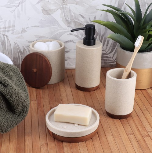 Σετ 4 τεμάχια ντισπένσερ – θήκη οδ/ρτσας – σαπουνοθήκη  βαμβακοθήκη polyresin