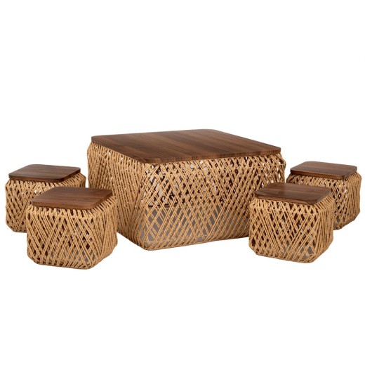 ΣΕΤ 5 ΠΛΕΧΤΟ ΤΡΑΠΕΖΙ ΜΕ 4 ΣΚΑΜΠΩ 70Χ70Χ38 3030Χ28ΕΚ ΣΚΑΜΠΩ ΜΕ ΞΥΛΙΝΗ ΕΠΙΦΑΝΕΙΑ