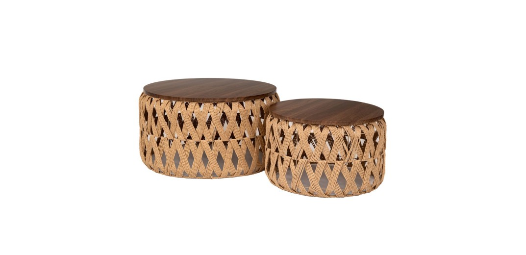 ΣΕΤ 2 ΠΛΕΧΤΟ ΣΚΑΜΠΩ-ΤΡΑΠΕΖΑΚΙ ΚΑΦΕ Φ70Χ39 Φ55Χ32ΕΚ ΣΤΡΟΓΓΥΛΟ ΜΕ ΞΥΛΙΝΗ ΕΠΙΦΑΝΕΙΑ