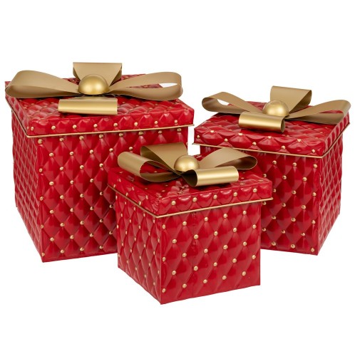 ΣΕΤ 3 ΚΟΚΚΙΝΑ ΜΕΤΑΛΛΙΚΑ ΔΙΑΚΟΣΜΗΤΙΚΑ ΔΩΡΑ ΜΕ ΧΡΥΣΟ ΦΙΟΓΚΟ L: 41Χ41Χ46 M: 33Χ33Χ36 S: 29Χ29Χ29ΕΚ