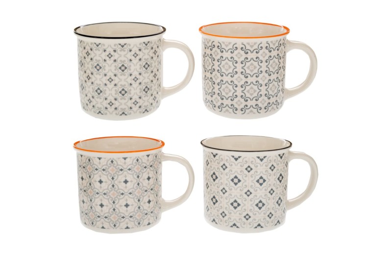 ΛΕΥΚΗ ΚΕΡΑΜΙΚΗ ΚΟΥΠΑ ΜΕ ΜΠΛΕ ΓΕΩΜΕΤΡΙΚΑ ΣΧΕΔΙΑ 4 ΣΧΕΔΙΑ 400ml