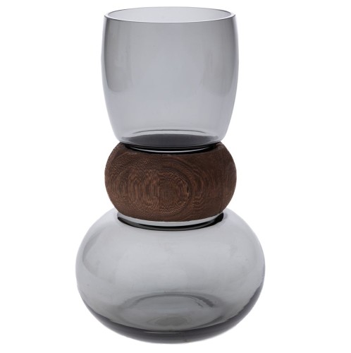 ΓΚΡΙ ΓΥΑΛΙΝΟ ΒΑΖΟ ΜΕ ΞΥΛΙΝΗ ΛΕΠΤΟΜΕΡΕΙΑ 16Χ26ΕΚ