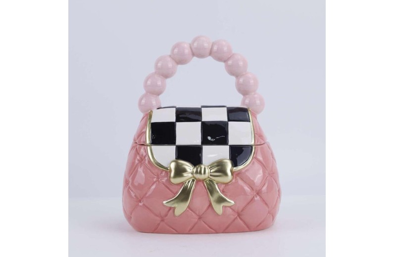 ΡΟΖ ΚΕΡΑΜΙΚΗ ΜΠΙΣΚΟΤΙΕΡΑ ΜΕ ΣΧΗΜΑ ΤΣΑΝΤΑΣ ΚΑΙ ΧΡΥΣΟ ΦΙΟΓΚΟ 22Χ16Χ26ΕΚ