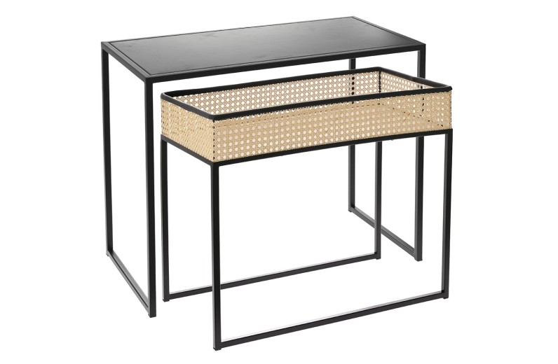 ΤΡΑΠΕΖΑΚΙ ΣΕΤ 2 ΜΑΥΡΟ ΜΕΤΑΛΛΙΚΟ ΜΕ ΦΥΣΙΚΗ ΨΑΘΑ 60x30x50EK 56x30x48EK