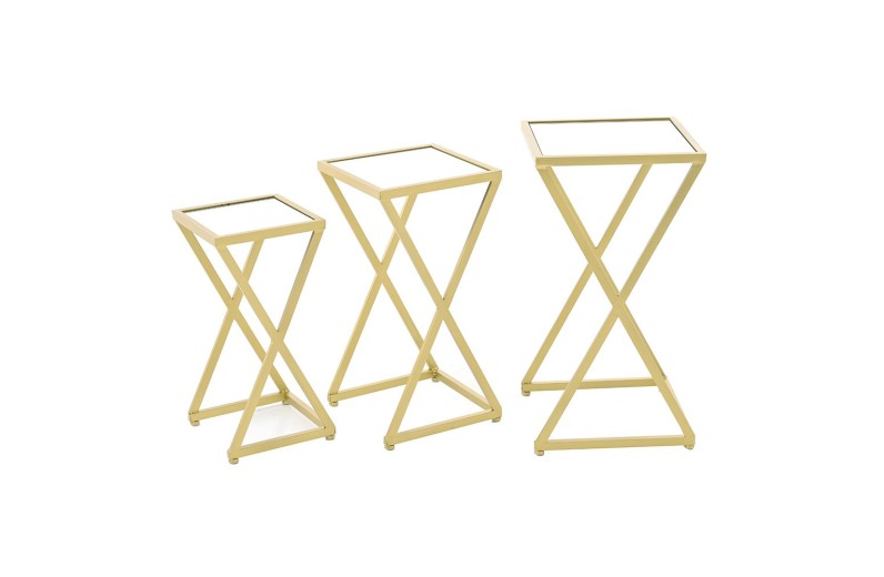 ΣΕΤ 3 ΧΡΥΣΟ ΤΕΤΡΑΓΩΝΟ ΜΕΤΑΛΛΙΚΟ ΤΡΑΠΕΖΙ ΜΕ ΚΑΘΡΕΦΤΗ 35Χ35Χ65 30Χ30Χ58 25Χ25Χ50ΕΚ