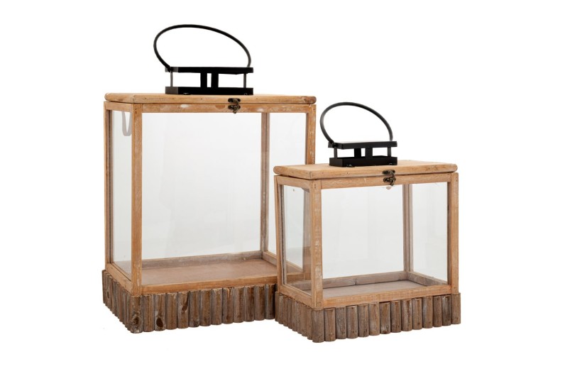 ΣΕΤ 2 ΦΑΝΑΡΙ ΑΝΟΙΧΤΟ ΚΑΦΕ ΞΥΛΙΝΟ ΜΕ ΜΑΥΡΟ ΜΕΤΑΛΛΙΚΟ ΧΕΡΟΥΛΙ 42Χ29,5Χ54  34,5Χ22Χ38,5ΕΚ