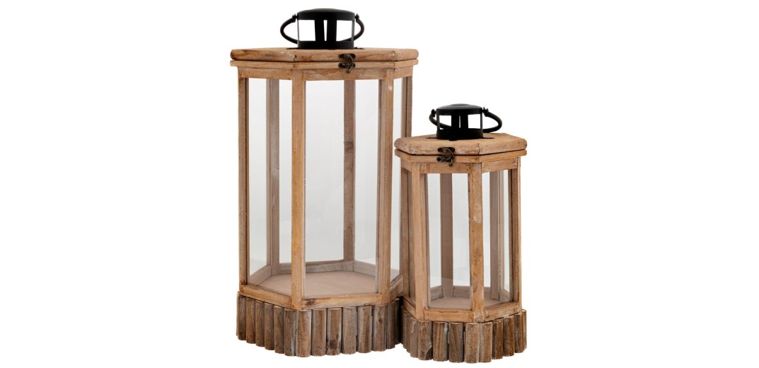 ΣΕΤ 2 ΦΑΝΑΡΙ ΑΝΟΙΧΤΟ ΚΑΦΕ ΞΥΛΙΝΟ ΕΞΑΓΩΝΟ ΜΕ ΜΑΥΡΟ ΧΕΡΟΥΛΙ 33Χ28,5Χ56  22,5Χ19,5Χ40ΕΚ