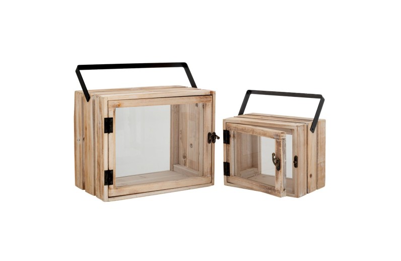 ΣΕΤ 2 ΦΑΝΑΡΙ ΞΥΛΙΝΟ ΟΡΘΟΓΩΝΙΟ ΜΕ ΜΑΥΡΟ ΧΕΡΟΥΛΙ 30Χ18Χ31  21Χ13,5Χ25ΕΚ