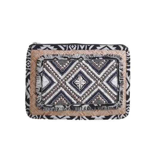 BLE ΤΣΑΝΤΑΚΙ ΨΑΘΙΝΟ ΜΑΥΡΟ ΜΕ ΧΑΝΤΡΕΣ ΚΑΙ ΦΟΥΝΤΕΣ 31X23 - 31cm x 23cm x 31cm