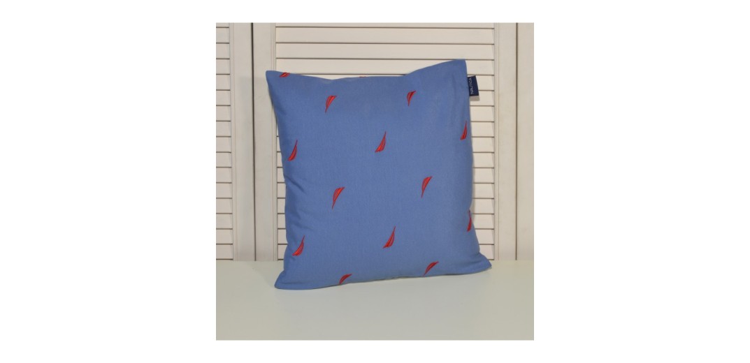 Μαξιλαροθήκη Διακοσμητική Λονέτα Κεντητή Des. 222 Μπλε με Κόκκινο Κέντημα