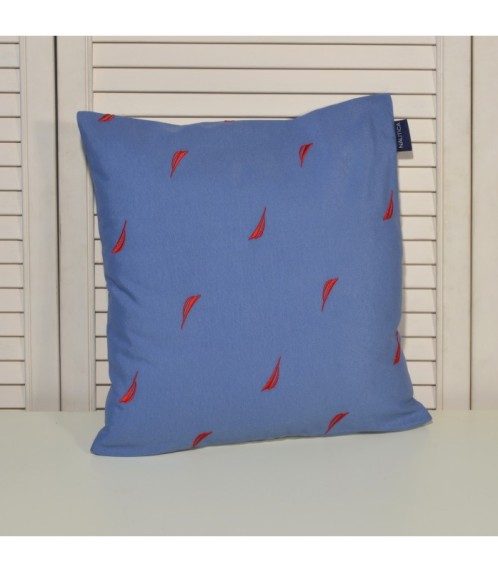 Μαξιλαροθήκη Διακοσμητική Λονέτα Κεντητή Des. 222 Μπλε με Κόκκινο Κέντημα