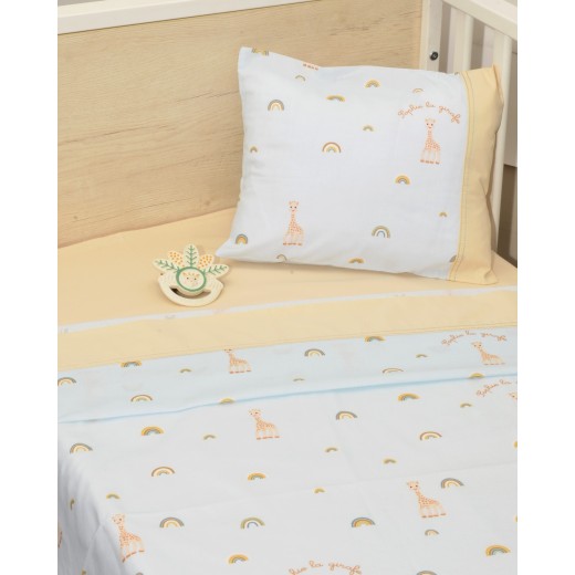 Σεντόνια κούνιας 3 τεμ 110x170 100% βαμβάκι κατωσέντονο με λάστιχο Design 504 Sophie La Girafe