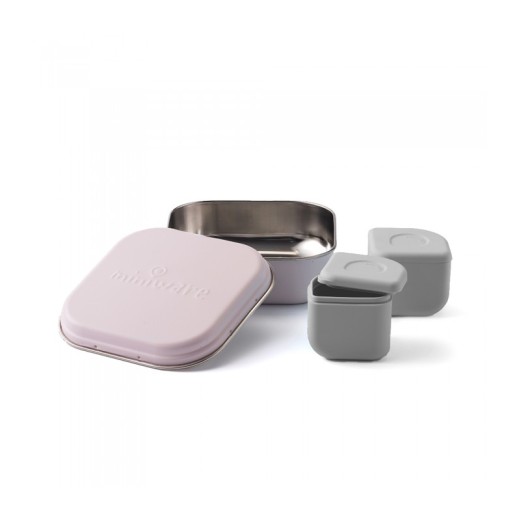 Miniware Des.12 Δοχείο φαγητού Inox Ροζ 15x15cm με 2 αποθηκευτικά δοχεία σιλικόνης