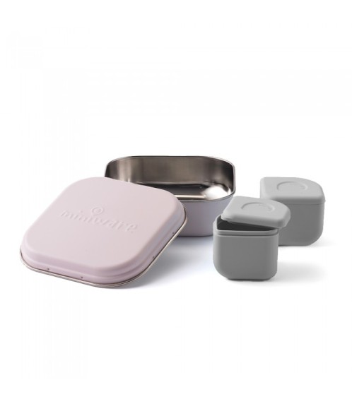 Miniware Des.12 Δοχείο φαγητού Inox Ροζ 15x15cm με 2 αποθηκευτικά δοχεία σιλικόνης