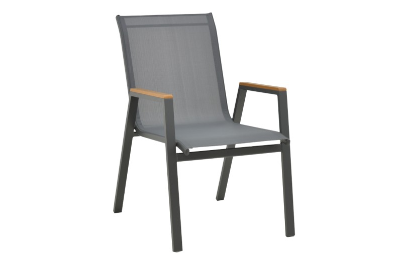 Πολυθρόνα Azelie pakoworld στοιβαζόμενη textilene ανθρακί-πόδι αλουμινίου ανθρακί-plywood μπράτσο 56x75x88εκ