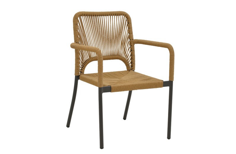 Πολυθρόνα αλουμινίου Norture pakoworld στοιβαζόμενη ανθρακί σκελετός-pe rattan σε φυσική απόχρωση 57x63x82εκ