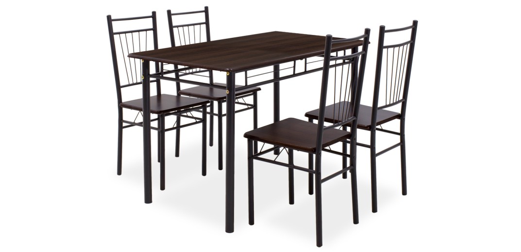 Τραπεζαρία Roza pakoworld σετ 5τμχ χρώμα σκούρο καρυδί - πόδια μαύρο ματ 120x70x75εκ