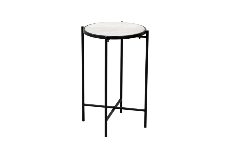 Βοηθητικό τραπεζάκι σαλονιού Luxere Inart μαύρο μέταλλο-λευκό μαρμάρου Φ40x65.5εκ