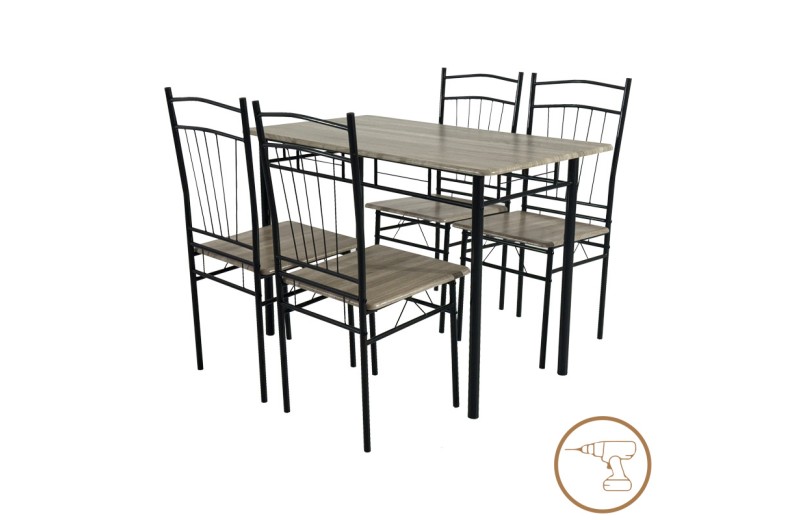 Τραπεζαρία Reforia pakoworld σετ 5τμχ mdf σε γκρι απόχρωση με μαύρα μεταλλικά πόδια 110x60x74εκ