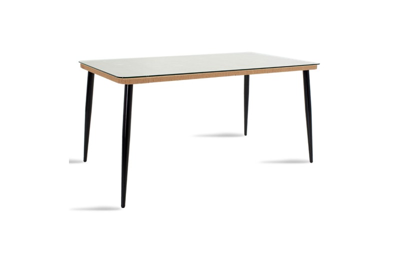 Τραπέζι Naoki pakoworld μέταλλο μαύρο-pe φυσικό-γυαλί 160x90x78εκ