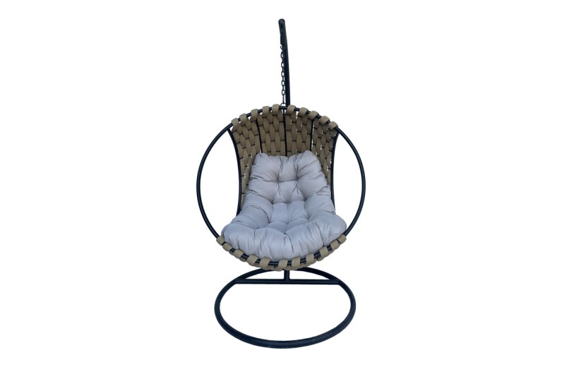 Κούνια φωλιά με βάση Makito pakoworld μέταλλο μαύρο-pvc σε μπεζ- γκρι απόχρωση 100x105x195εκ