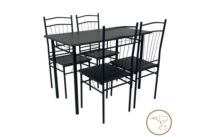 Τραπεζαρία Reforia pakoworld σετ 5τμχ mdf σε μαύρη απόχρωση με μαύρα μεταλλικά πόδια 110x60x74εκ