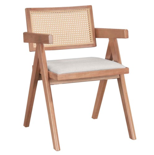 ΣΕΤ 2 TMX Πολυθρόνα Winslow pakoworld ξύλο rubberwood ανοικτό καρυδί-pvc rattan φυσικό-ύφασμα γκρι