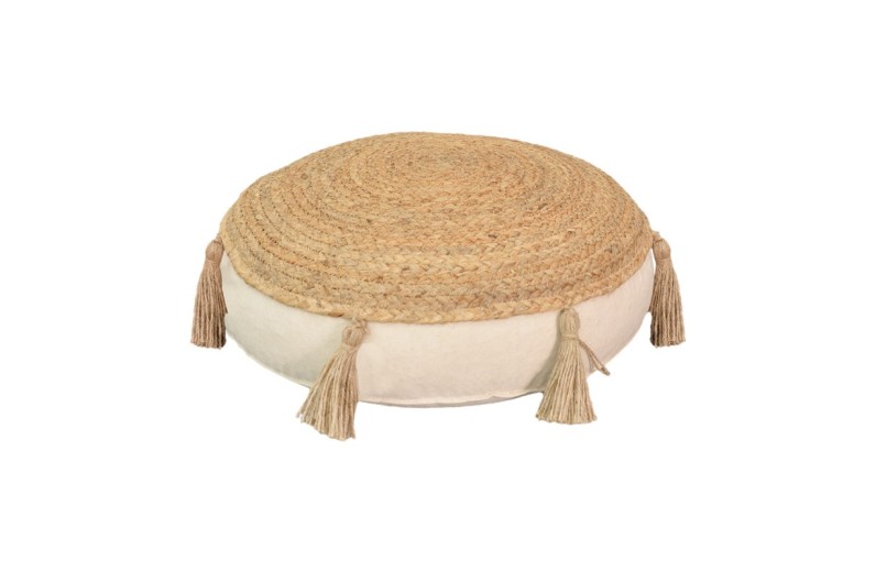 Πουφ Elefon Inart φυσικό-εκρού ύφασμα Φ35x12εκ