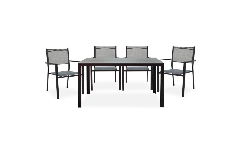 Τραπεζαρία Nares-Moly σετ 5τεμ pakoworld αλουμίνιο ανθρακί-textilene ανθρακί