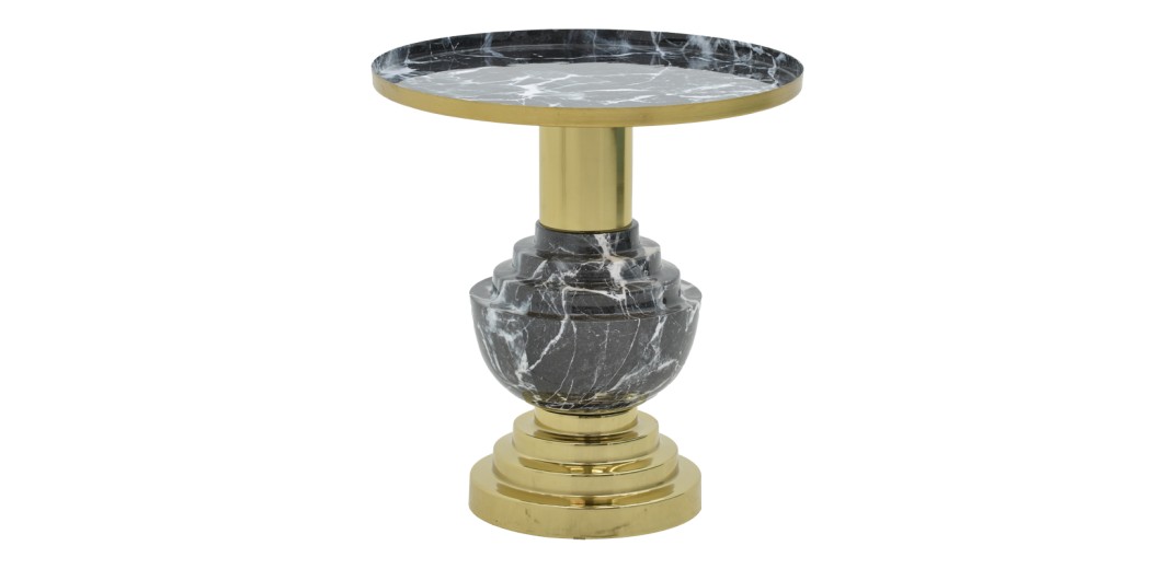 Βοηθητικό τραπέζι Cogent Inart pakoworld μαύρο-χρυσό μέταλλο Φ46x50εκ