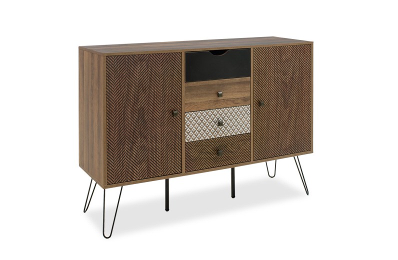 Μπουφές Boho pakoworld με τέσσερα συρτάρια καρυδί μεταλλικά πόδια 122x39,5x86εκ