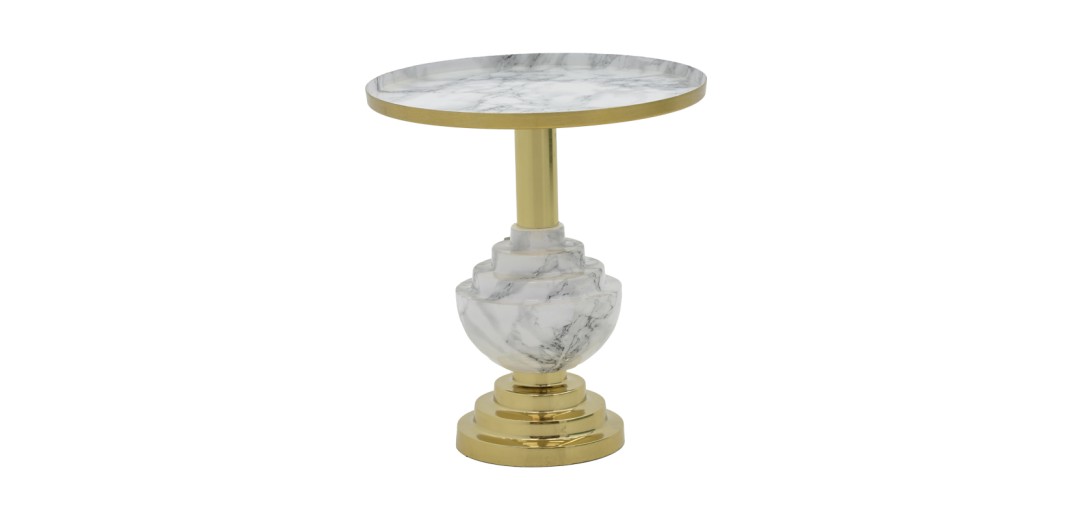 Βοηθητικό τραπέζι Cogent Inart γκρι μαρμάρου-χρυσό μέταλλο Φ41x44εκ