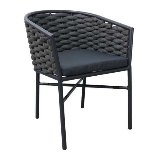 Πολυθρόνα Noevo pakoworld αλουμίνιο με ανθρακί σκελετό-σχοινι 57x62x76εκ